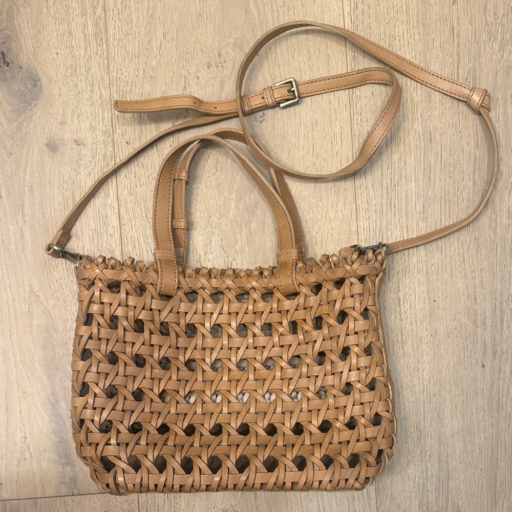 Woven Tan Leather Handbag